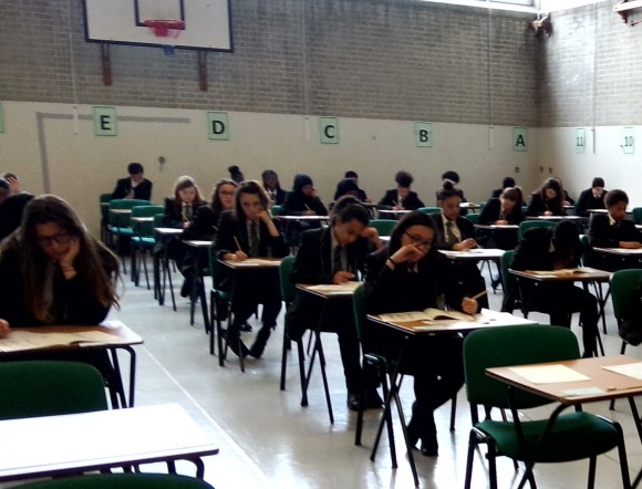 YCT Examination Room of the Confucius Classroom at Harris Academy Battersea – Students attentively sitting the exam