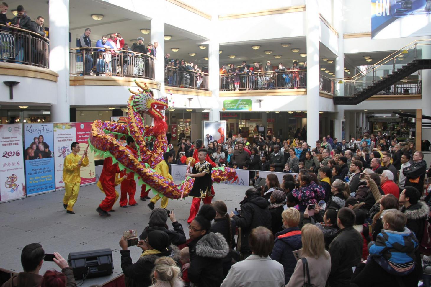 The dragon swooped onto the stage to open the performance